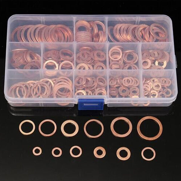 300pcs 12 Sizes Assorted Crush Copper Washer Sump Plug Sealing Ring Bolt Tap Box