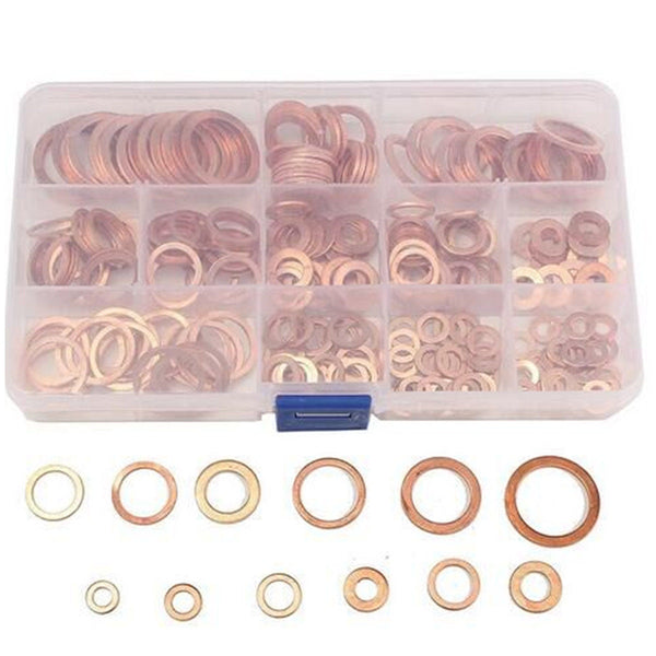 300pcs 12 Sizes Assorted Crush Copper Washer Sump Plug Sealing Ring Bolt Tap Box