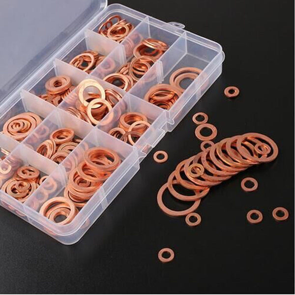 300pcs 12 Sizes Assorted Crush Copper Washer Sump Plug Sealing Ring Bolt Tap Box