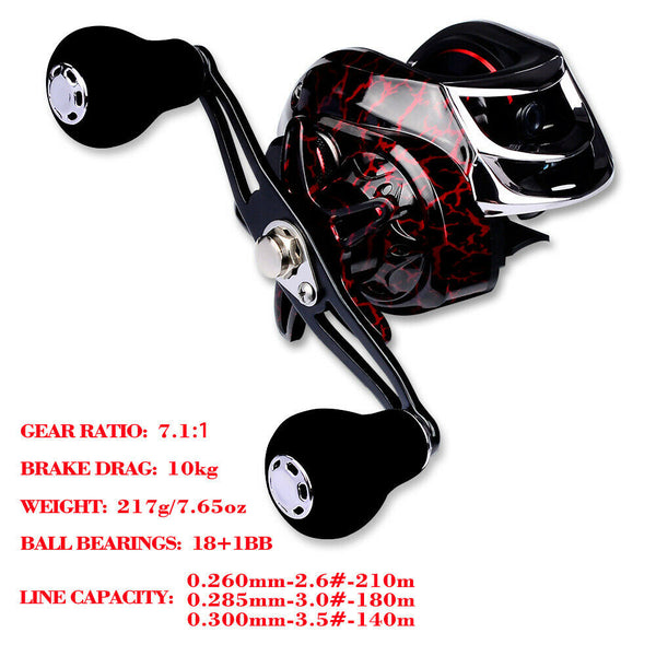 Fishing Fish Baitcasting Baitcaster Alloy Metal High Speed Reel 7.1:1 Gear Ratio