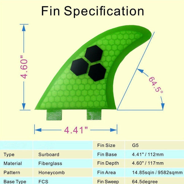 Fiberglass Fin Set Surfing FCS G5 Thruster Water Surf Board Sport Surfboard Fins