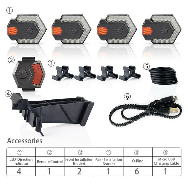 Wireless Cycling Safety Warning Bike Bicycle Tail Turn Signal Front Rear Light