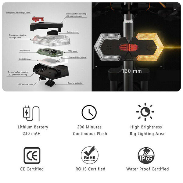 Wireless Cycling Safety Warning Bike Bicycle Tail Turn Signal Front Rear Light