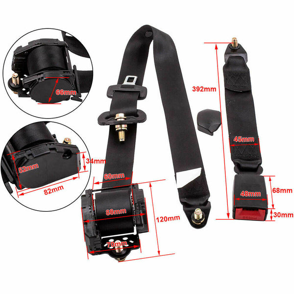 2X 3 Point Retractable Auto Car Vehicle Safety Diagonal Seat Belt Lap Straps Kit