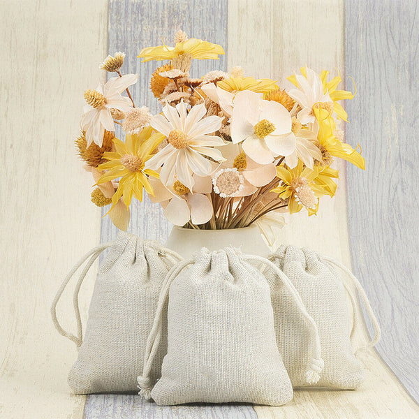 50 Beige Drawstring Bag Cotton Linen Jewelry Candy Gift Pouch Bags Travel Party