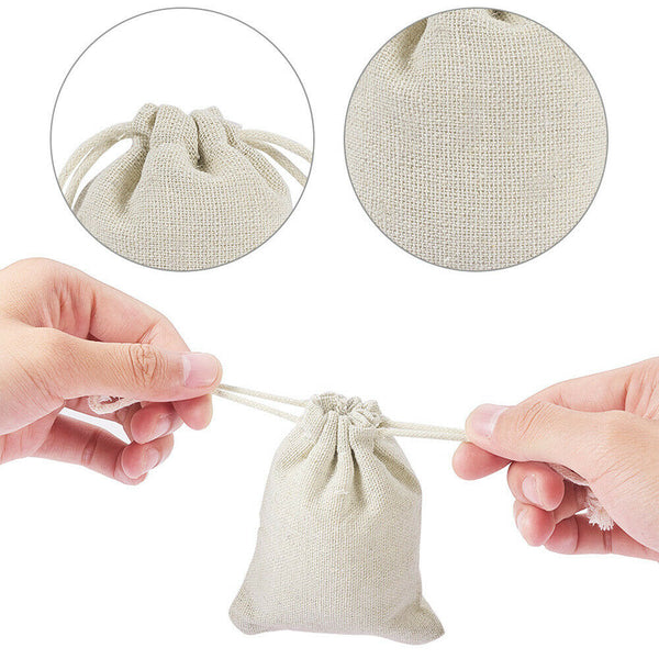 50 Beige Drawstring Bag Cotton Linen Jewelry Candy Gift Pouch Bags Travel Party