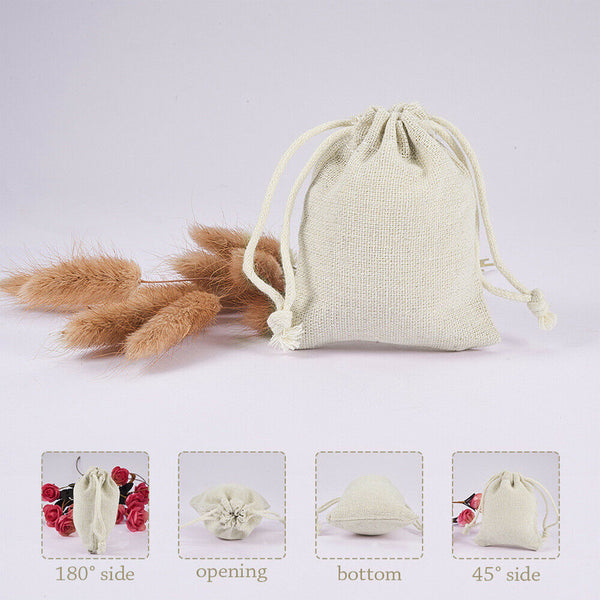 50 Beige Drawstring Bag Cotton Linen Jewelry Candy Gift Pouch Bags Travel Party