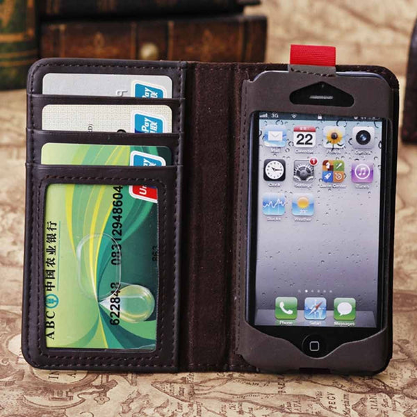 Luxury Leather Wallet Book Case Cover For Apple iphone 4 4s Protection