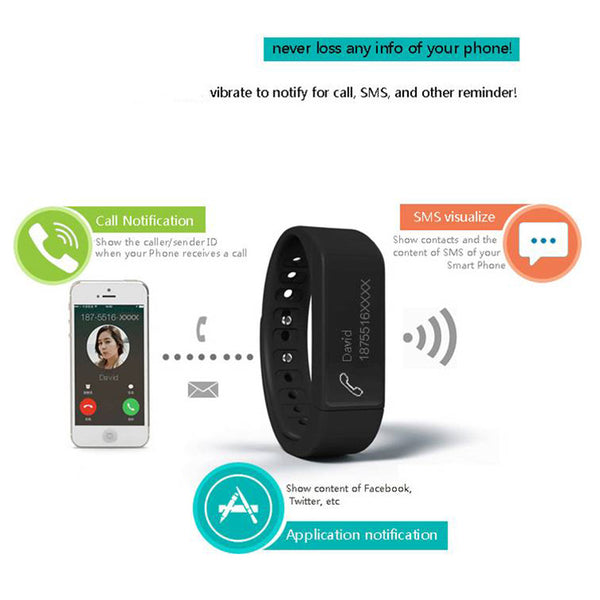 Smart Bracelet Wristband 0.91" OLED Screen Bluetooth 4.0 Black Watches