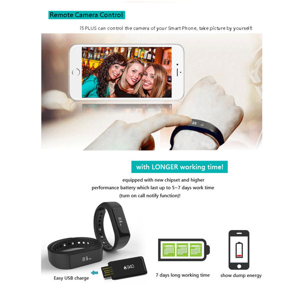 Smart Bracelet Wristband 0.91" OLED Screen Bluetooth 4.0 Black Watches