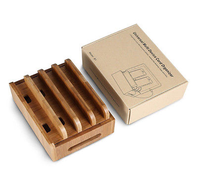 Wooden Desktop Stand Holder Charger Docking Organizer Station For Phones Tablet