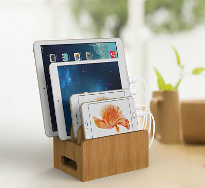 Wooden Desktop Stand Holder Charger Docking Organizer Station For Phones Tablet