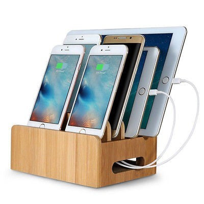 Wooden Desktop Stand Holder Charger Docking Organizer Station For Phones Tablet