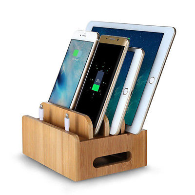 Wooden Desktop Stand Holder Charger Docking Organizer Station For Phones Tablet
