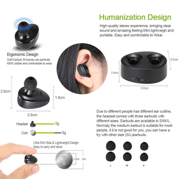 Premium No Cable Sound True Wireless Mini Headphones Stereo Headset for iPhone