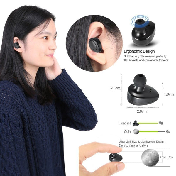 Premium No Cable Sound True Wireless Mini Headphones Stereo Headset for iPhone