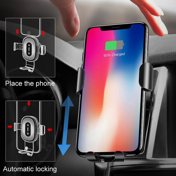Car Mount Qi Wireless Charger For Samsung iPhone X 8 Plus S9 S8 Car Holder Stand
