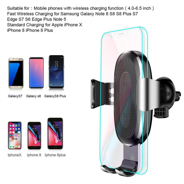 Car Mount Qi Wireless Charger For Samsung iPhone X 8 Plus S9 S8 Car Holder Stand