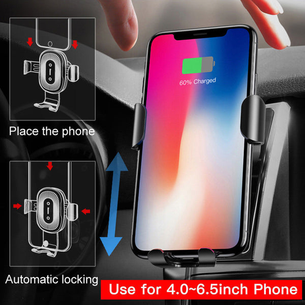 Car Mount Qi Wireless Charger For Samsung iPhone X 8 Plus S9 S8 Car Holder Stand