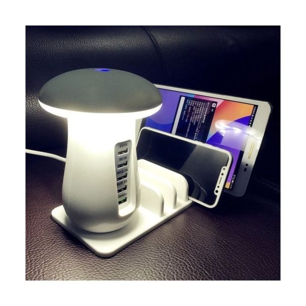 5 Port USB Charge Charging Station Mushroom LED Desk Lamp 3.0 Quick Fast Charge