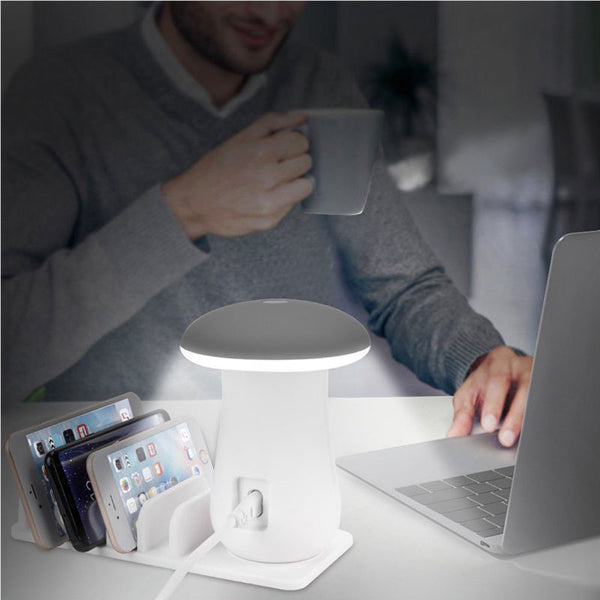 5 Port USB Charge Charging Station Mushroom LED Desk Lamp 3.0 Quick Fast Charge