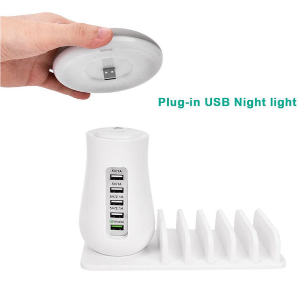 5 Port USB Charge Charging Station Mushroom LED Desk Lamp 3.0 Quick Fast Charge