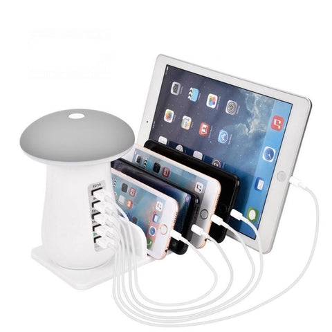 5 Port USB Charge Charging Station Mushroom LED Desk Lamp 3.0 Quick Fast Charge