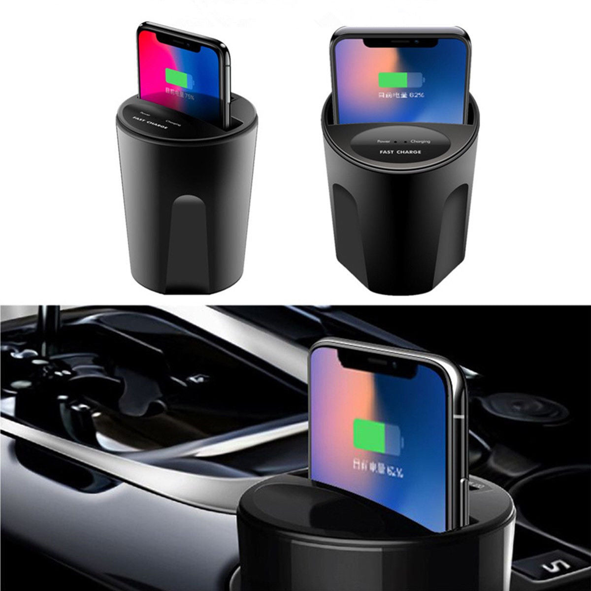 Qi Wireless Car Charger Cup Phone Mount Fast Charging Holder For iPhone X 8 7 6s