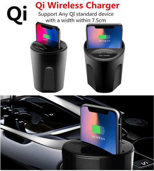 Qi Wireless Car Charger Cup Phone Mount Fast Charging Holder For iPhone X 8 7 6s