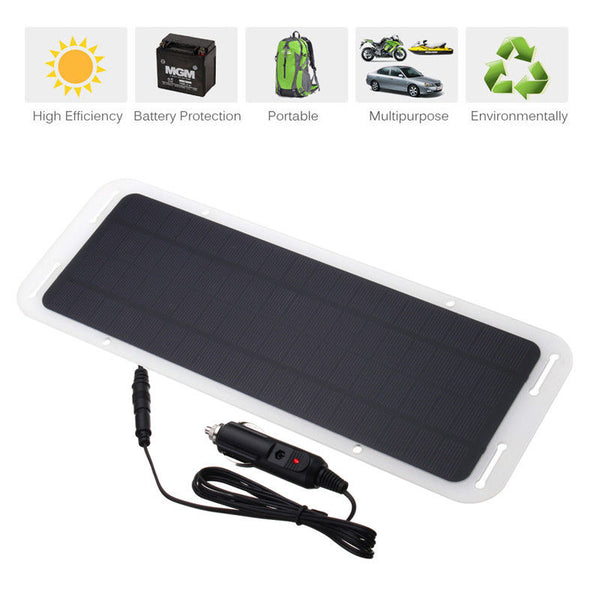 12V 5W Solar Panel Battery Backup Charger Car Boat Motorcycle w/ Alligator Clip