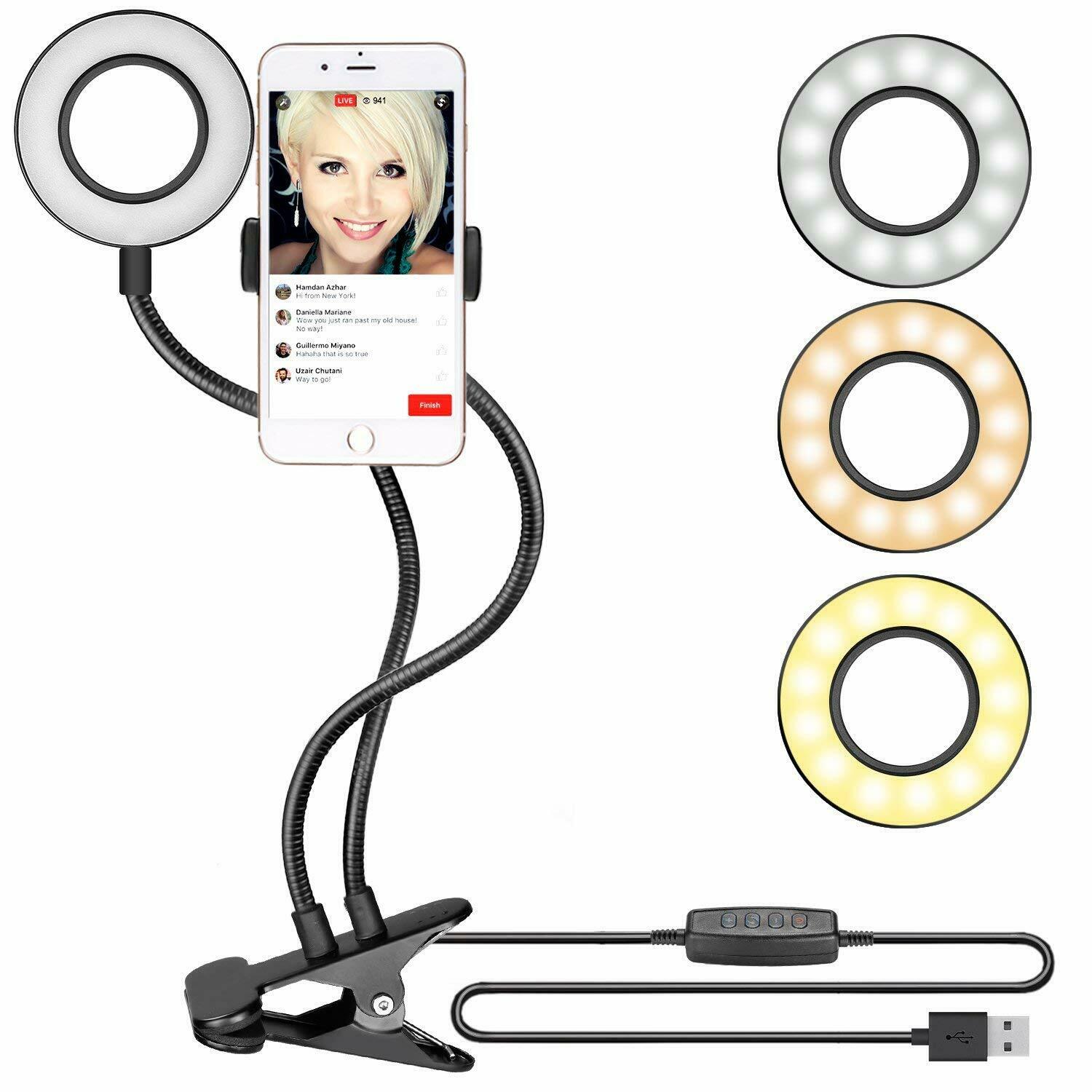 Selfie Light Mic Stand Phone Holder for Live Stream Twitter Facebook YouTube