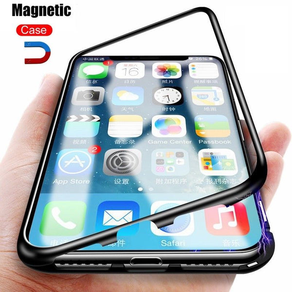 Magnetic Metal Bumper Frame Case Cover For iPhone XS X 8 7 Luxury Tempered Glass