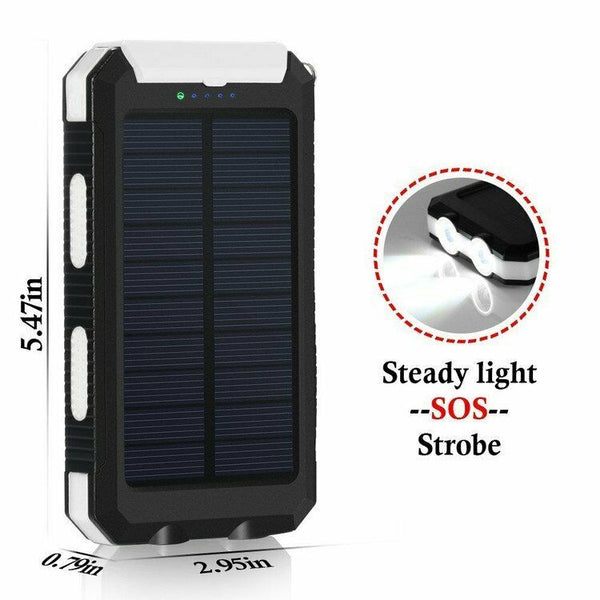 Waterproof Solar Sun Power Bank High Capacity Portable External Battery Charger