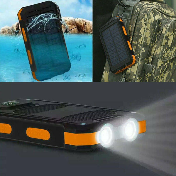 Waterproof Solar Sun Power Bank High Capacity Portable External Battery Charger
