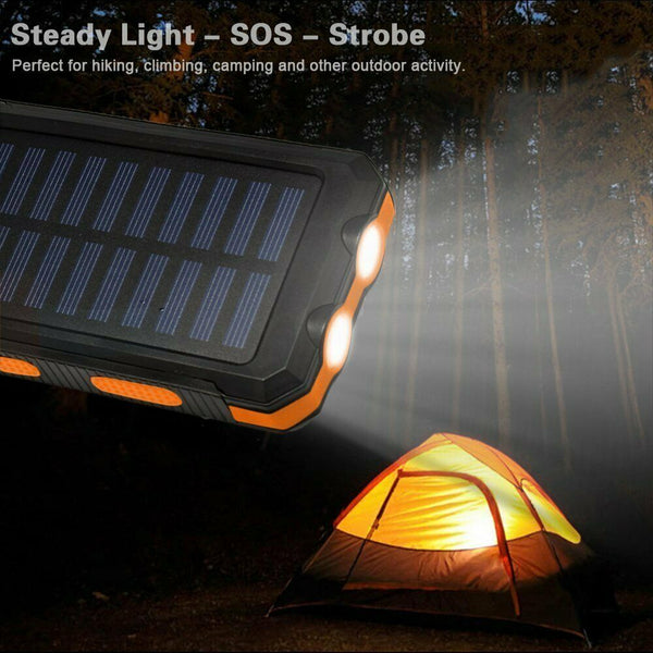 Waterproof Solar Sun Power Bank High Capacity Portable External Battery Charger