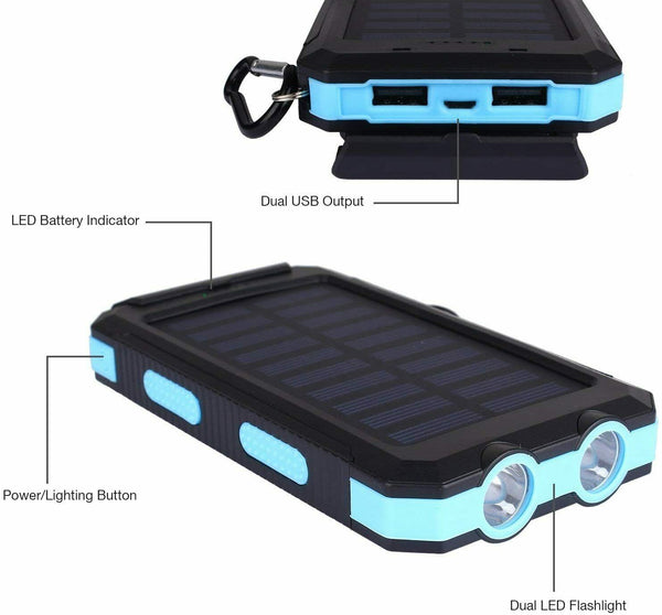 Waterproof Solar Sun Power Bank High Capacity Portable External Battery Charger