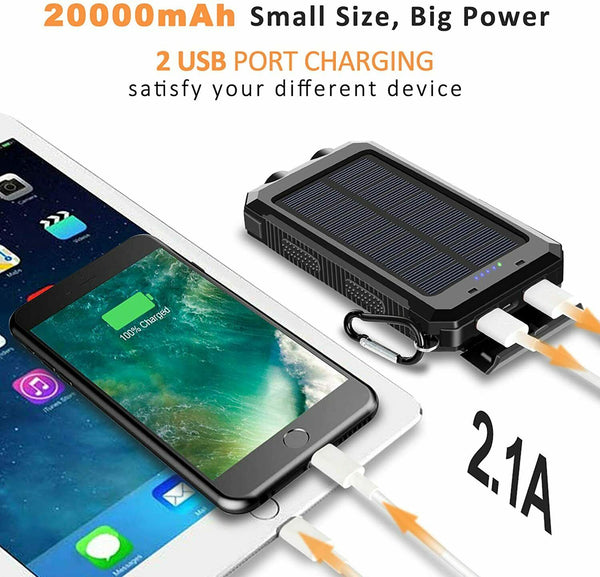 Waterproof Solar Sun Power Bank High Capacity Portable External Battery Charger