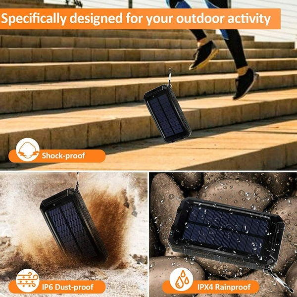 Waterproof Solar Sun Power Bank High Capacity Portable External Battery Charger