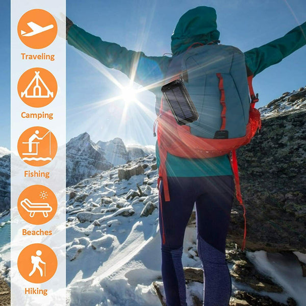 Waterproof Solar Sun Power Bank High Capacity Portable External Battery Charger