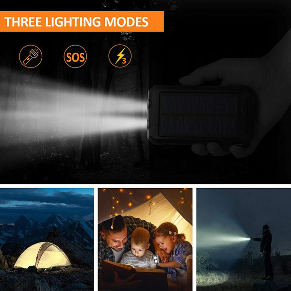 Waterproof Solar Sun Power Bank High Capacity Portable External Battery Charger