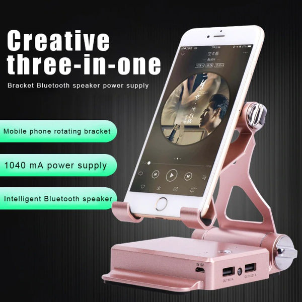 Fold Bluetooth Mobile Phone Mic Speaker Stand Holder Docking Portable Powerbank