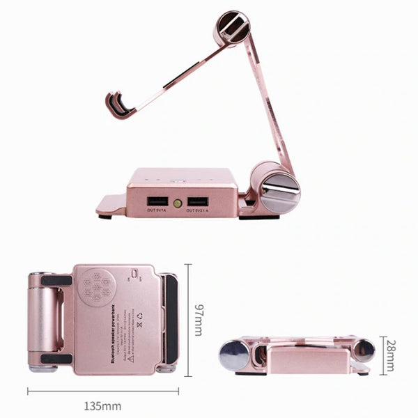 Fold Bluetooth Mobile Phone Mic Speaker Stand Holder Docking Portable Powerbank