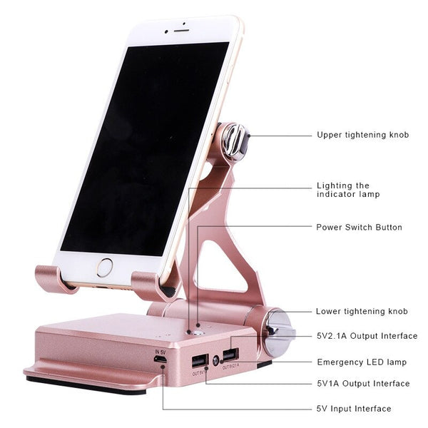 Fold Bluetooth Mobile Phone Mic Speaker Stand Holder Docking Portable Powerbank