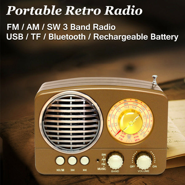 Portable Mini Retro Bluetooth Player Radio AM FM SW AUX Wireless Stereo Card MP3