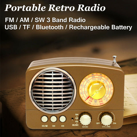 Portable Mini Retro Bluetooth Player Radio AM FM SW AUX Wireless Stereo Card MP3