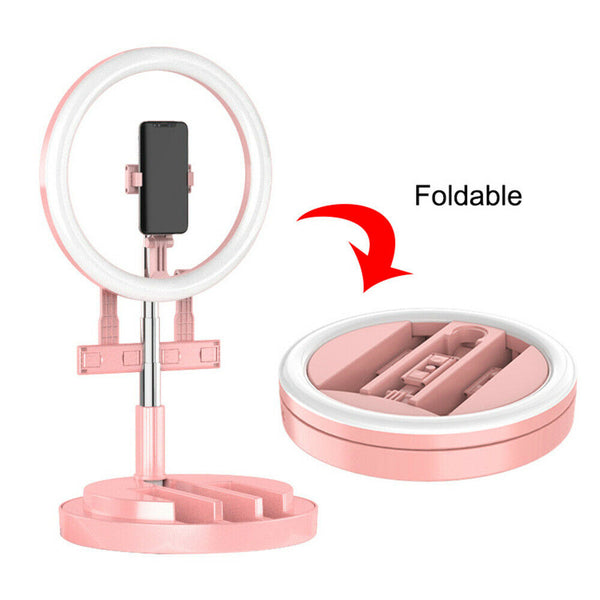 Foldable Folded LED Ring Light Phone Tripod Holder Adjustable Makeup Live Stream