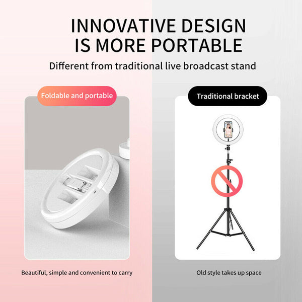 Foldable Folded LED Ring Light Phone Tripod Holder Adjustable Makeup Live Stream