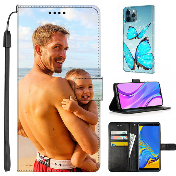 Personalized Flip Leather Wallet Phone Case Cover Custom Made For Apple iPhone Samsung