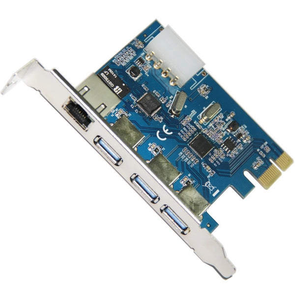 Desktop PCI-E to 3-Port USB 3.0 & Ethernet LAN Gigabit Ethernet RJ45 Port Expansion Card