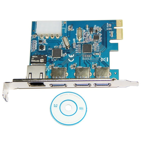 Desktop PCI-E to 3-Port USB 3.0 & Ethernet LAN Gigabit Ethernet RJ45 Port Expansion Card